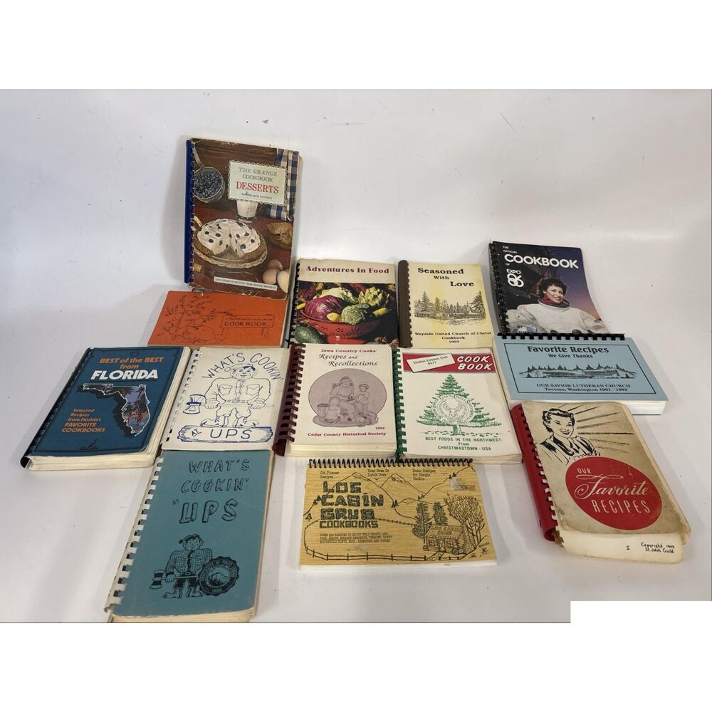 Lot of 12 Vintage Community Regional Church Spiral Bound Cookbooks Recipes